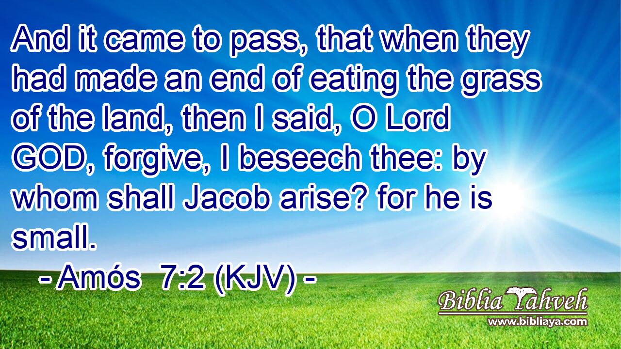 And it came to pass, that when they had made an end of eating the grass of the land, then I said, O Lord GOD, forgive, I beseech thee: by whom shall Jacob arise? for he is small.