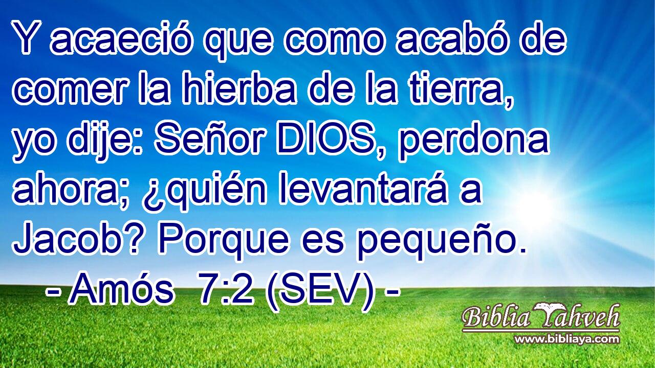 Y acaeció que como acabó de comer la hierba de la tierra, yo dije: Señor DIOS, perdona ahora; ¿quién levantará a Jacob? Porque es pequeño.