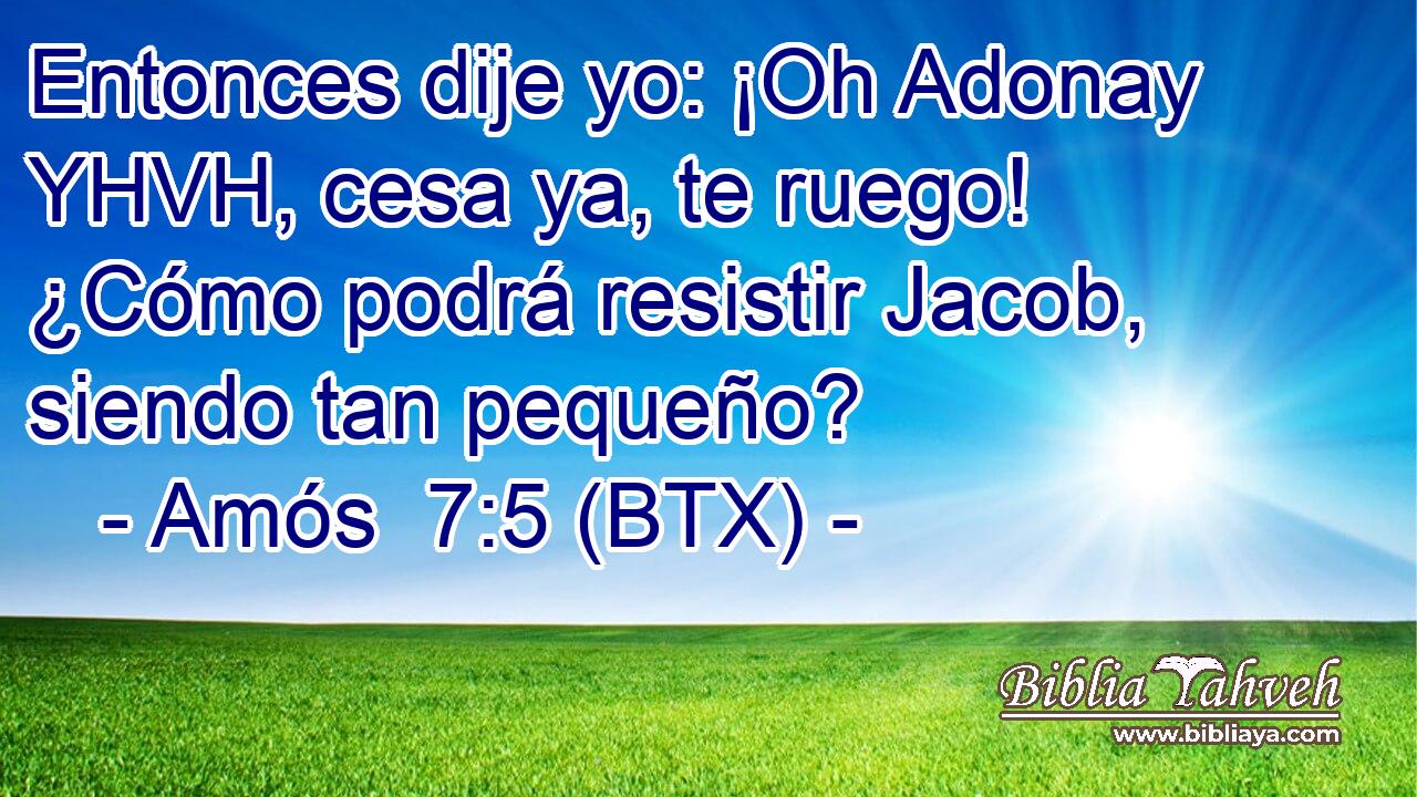 Entonces dije yo: ¡Oh Adonay YHVH, cesa ya, te ruego! ¿Cómo podrá resistir Jacob, siendo tan pequeño?