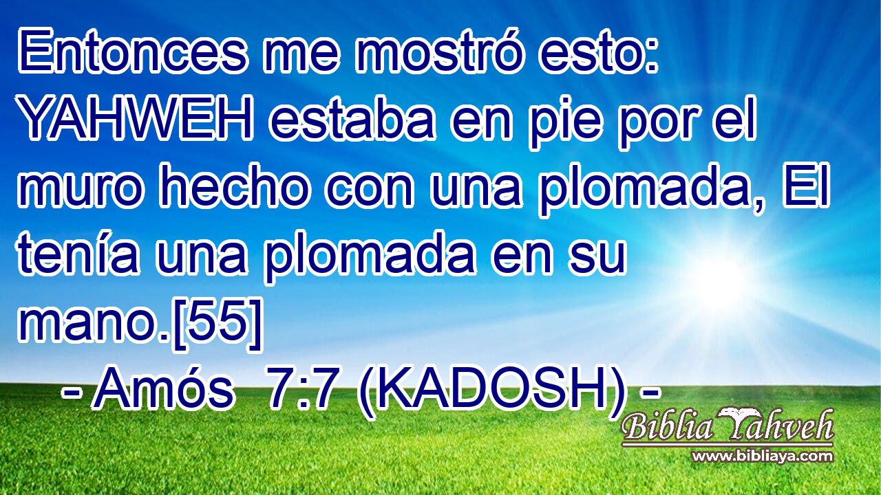  Entonces me mostró esto: YAHWEH estaba en pie por el muro hecho con una plomada, El tenía una plomada en su mano.[55] 