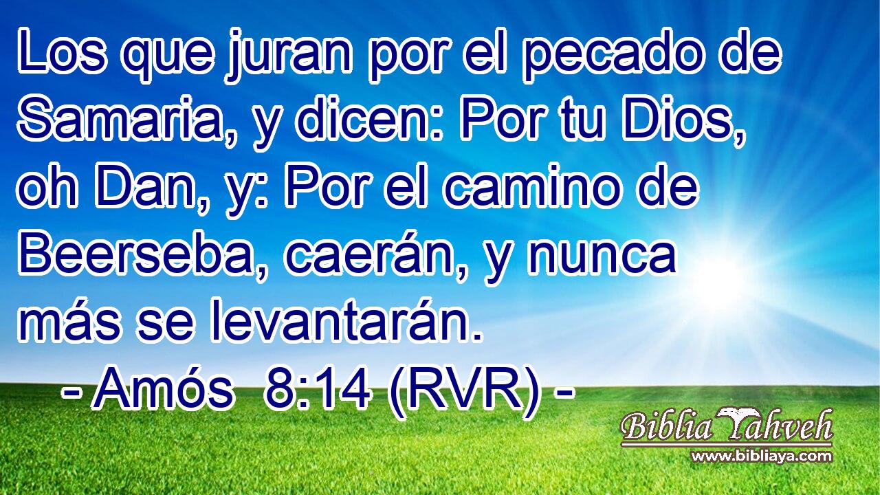 Los que juran por el pecado de Samaria, y dicen: Por tu Dios, oh Dan, y: Por el camino de Beerseba, caerán, y nunca más se levantarán.