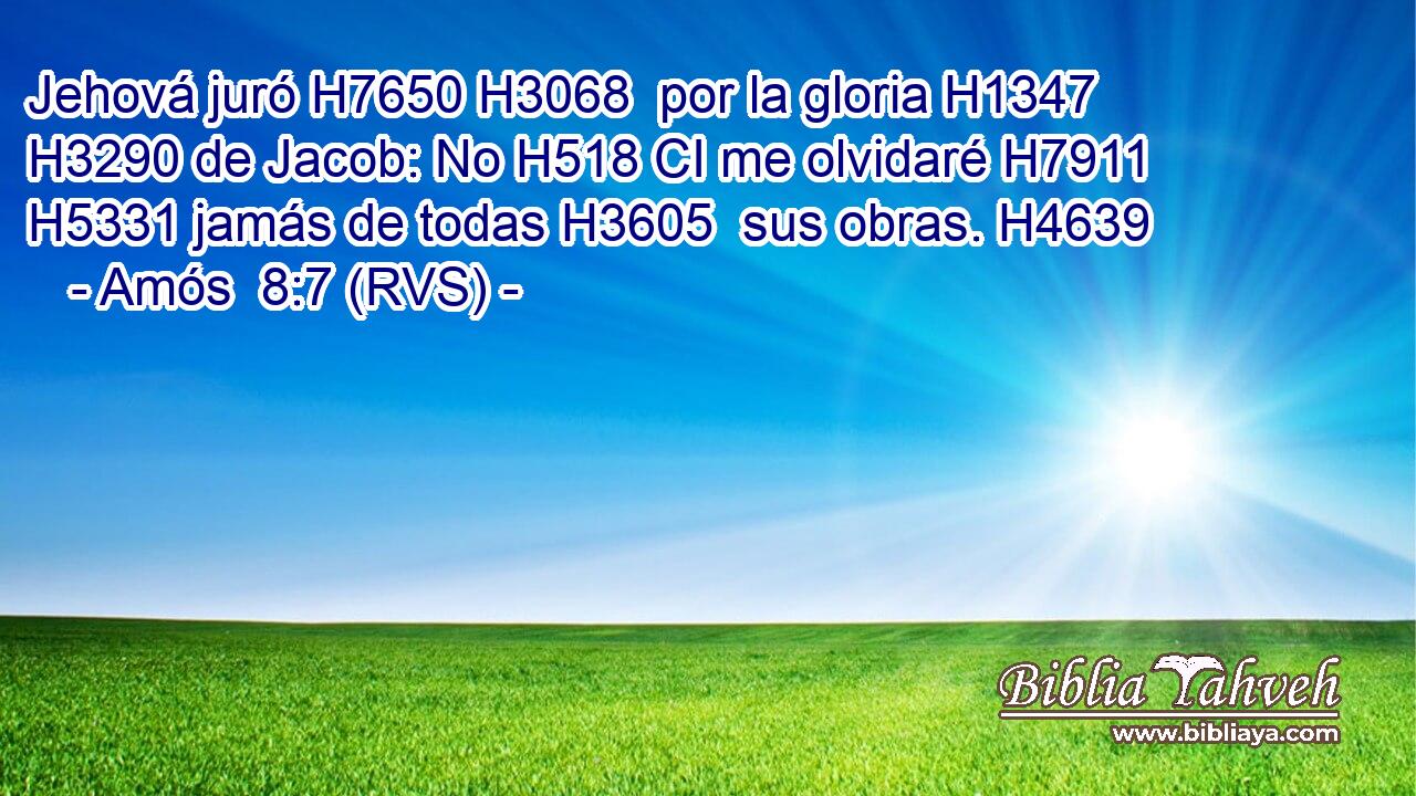 Jehová juró H7650 H3068  por la gloria H1347  H3290 de Jacob: No H518 CI me olvidaré H7911  H5331 jamás de todas H3605  sus obras. H4639  