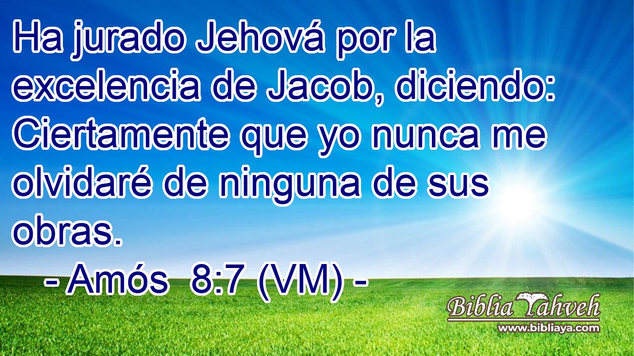  Ha jurado Jehová por la excelencia de Jacob, diciendo: Ciertamente que yo nunca me olvidaré de ninguna de sus obras. 