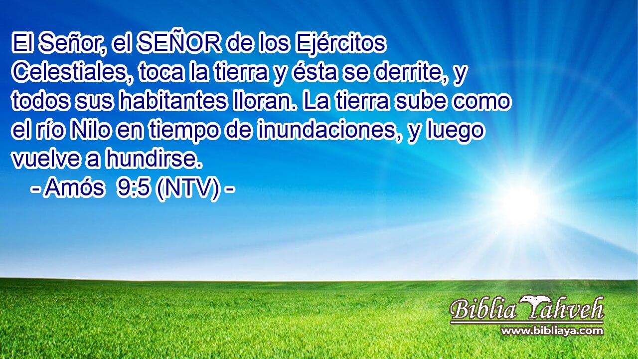 El Señor, el SEÑOR de los Ejércitos Celestiales, toca la tierra y ésta se derrite, y todos sus habitantes lloran. La tierra sube como el río Nilo en tiempo de inundaciones, y luego vuelve a hundirse.