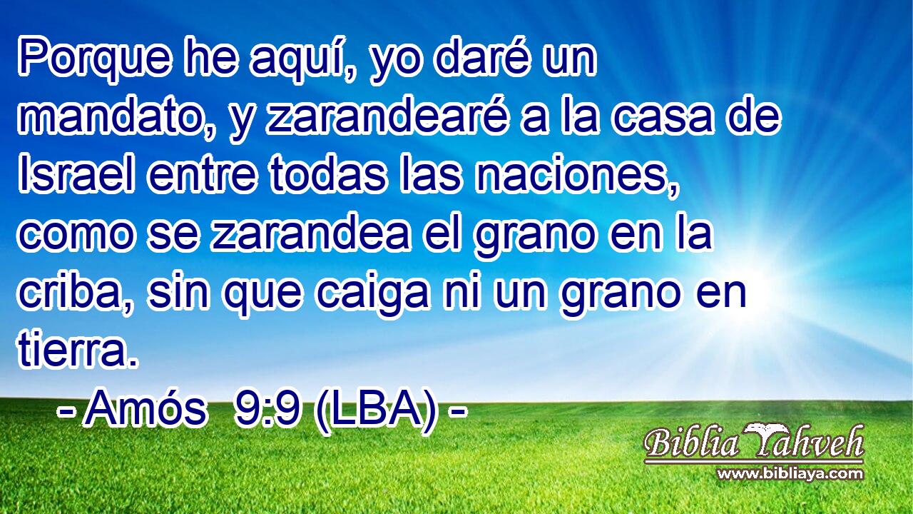 Porque he aquí, yo daré un mandato, y zarandearé a la casa de Israel entre todas las naciones, como se zarandea el grano en la criba, sin que caiga ni un grano en tierra.