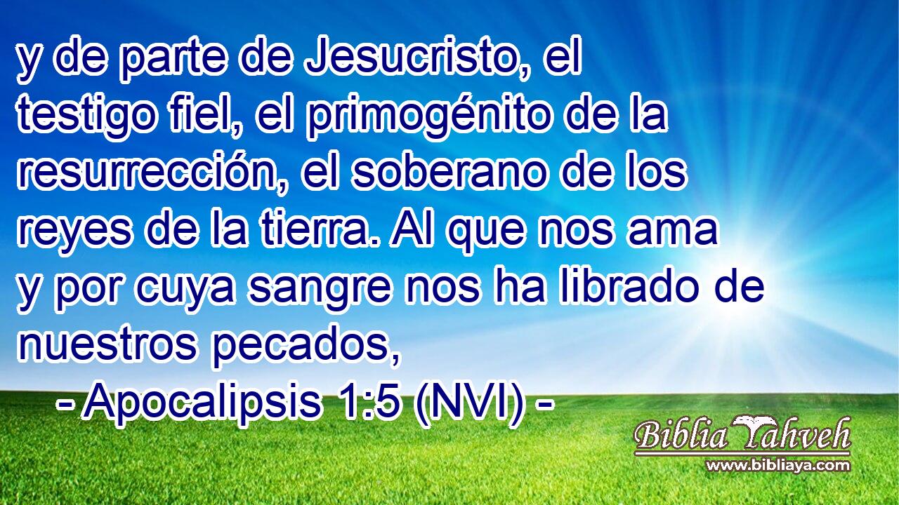  y de parte de Jesucristo, el testigo fiel, el primogénito de la resurrección, el soberano de los reyes de la tierra. Al que nos ama y por cuya sangre nos ha librado de nuestros pecados, 
