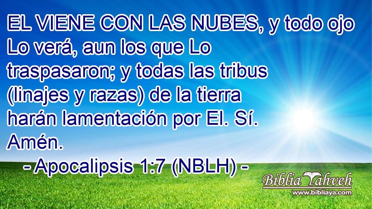  EL VIENE CON LAS NUBES, y todo ojo Lo verá, aun los que Lo traspasaron; y todas las tribus (linajes y razas) de la tierra harán lamentación por El. Sí. Amén. 