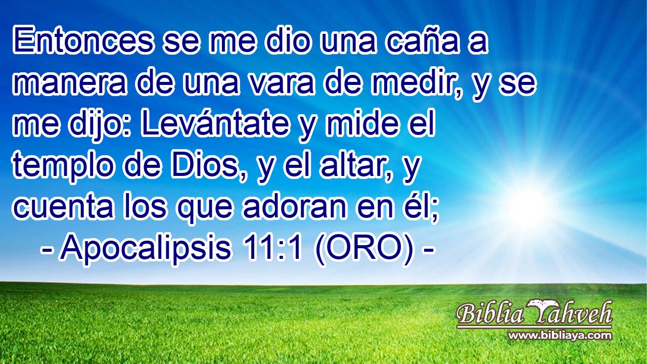  Entonces se me dio una caña a manera de una vara de medir, y se me dijo: Levántate y mide el templo de Dios, y el altar, y cuenta los que adoran en él; 
