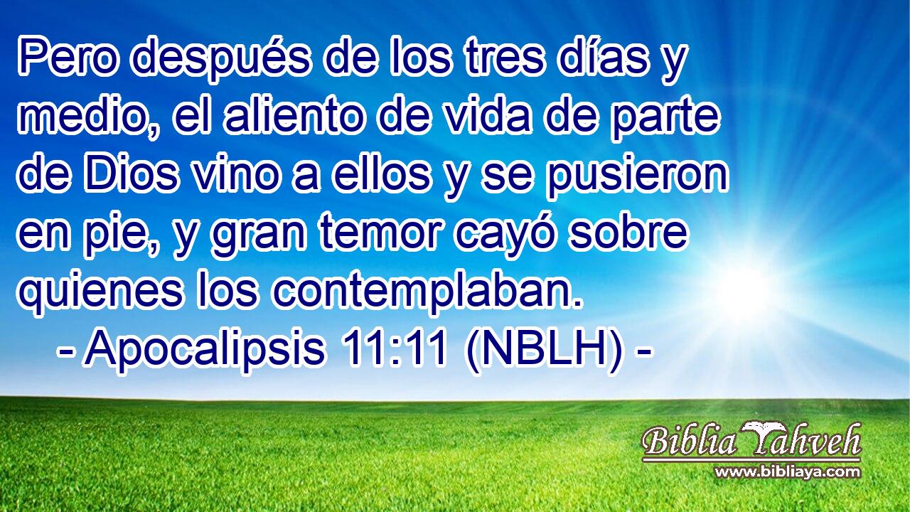  Pero después de los tres días y medio, el aliento de vida de parte de Dios vino a ellos y se pusieron en pie, y gran temor cayó sobre quienes los contemplaban. 