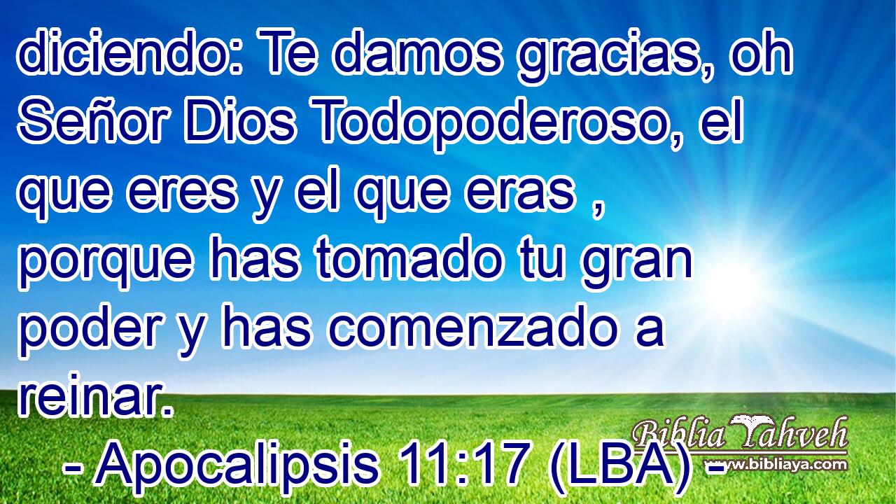 diciendo: Te damos gracias, oh Señor Dios Todopoderoso, el que eres y el que eras , porque has tomado tu gran poder y has comenzado a reinar.