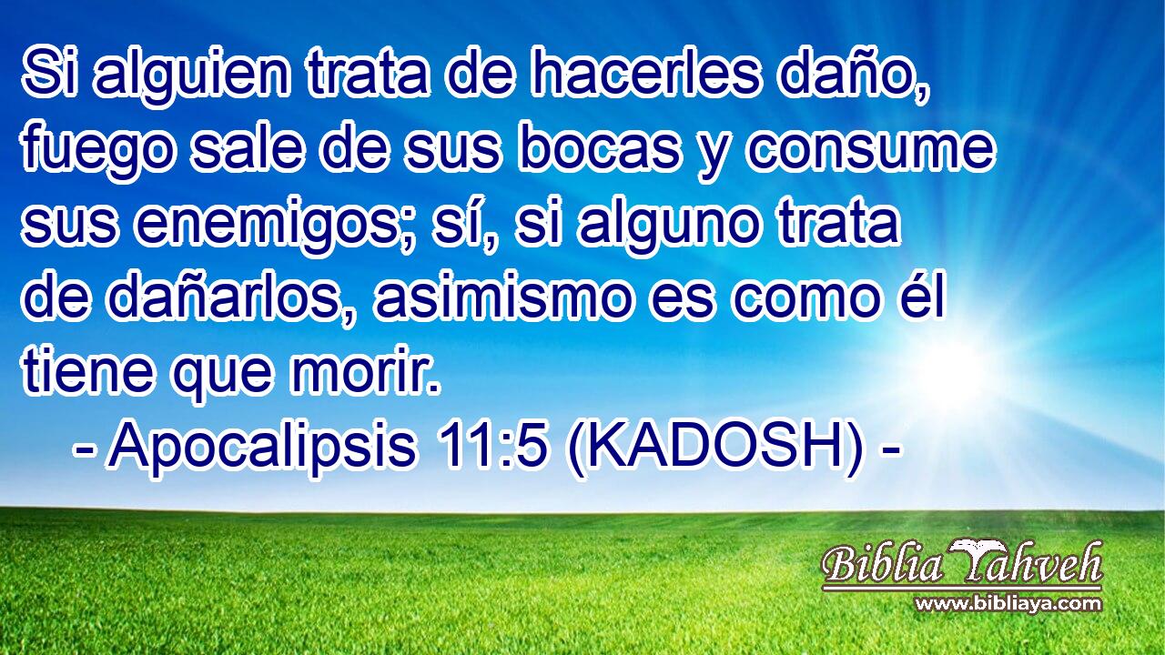  Si alguien trata de hacerles daño, fuego sale de sus bocas y consume sus enemigos; sí, si alguno trata de dañarlos, asimismo es como él tiene que morir. 