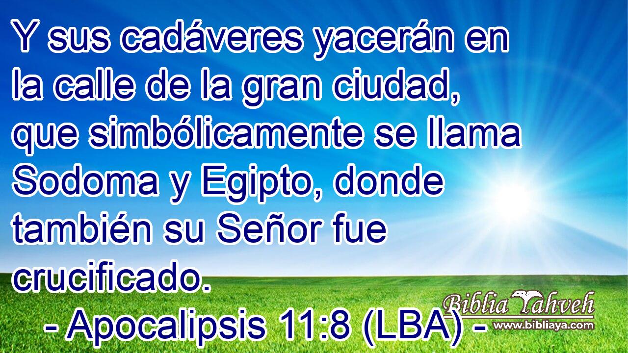 Y sus cadáveres yacerán en la calle de la gran ciudad, que simbólicamente se llama Sodoma y Egipto, donde también su Señor fue crucificado.