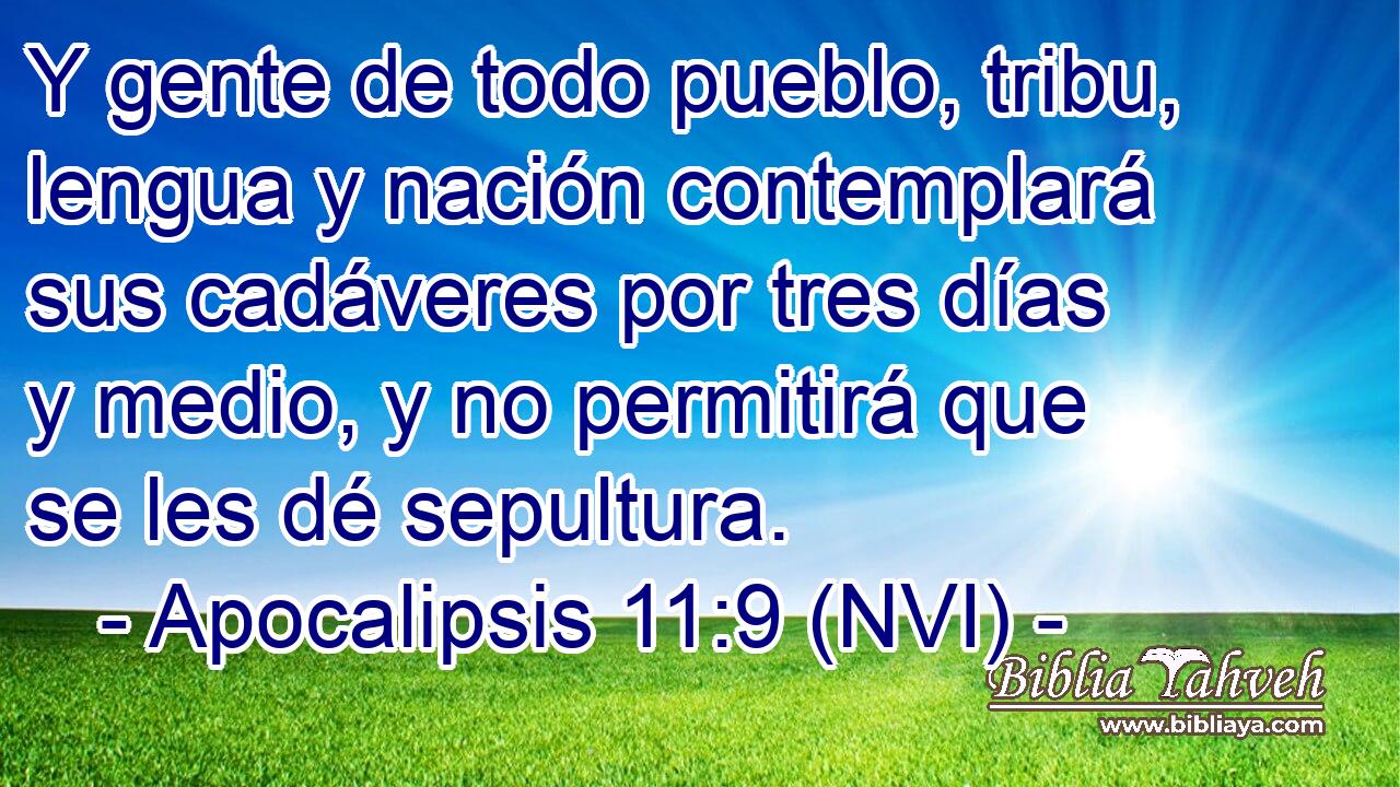  Y gente de todo pueblo, tribu, lengua y nación contemplará sus cadáveres por tres días y medio, y no permitirá que se les dé sepultura. 