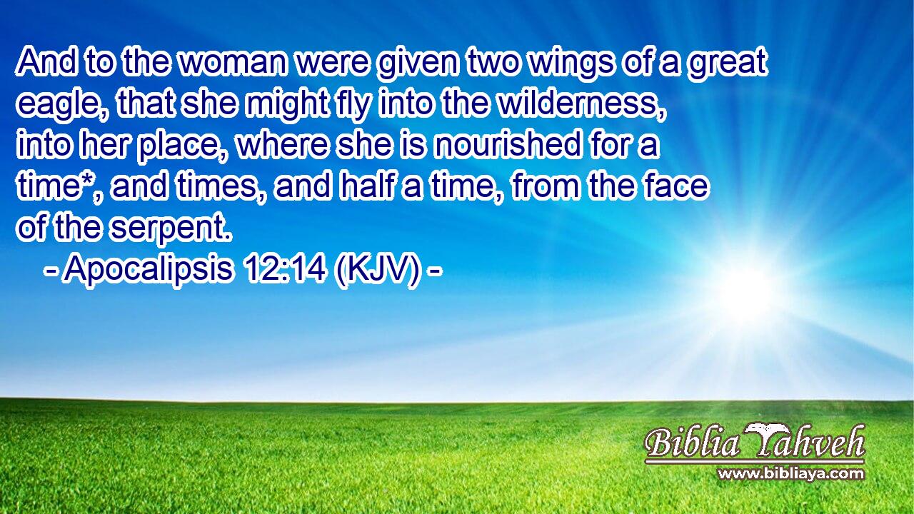 And to the woman were given two wings of a great eagle, that she might fly into the wilderness, into her place, where she is nourished for a time*, and times, and half a time, from the face of the serpent.