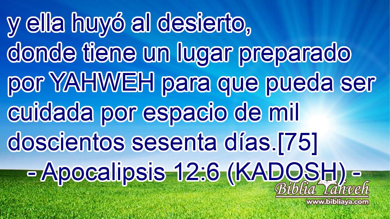  y ella huyó al desierto, donde tiene un lugar preparado por YAHWEH para que pueda ser cuidada por espacio de mil doscientos sesenta días.[75] 