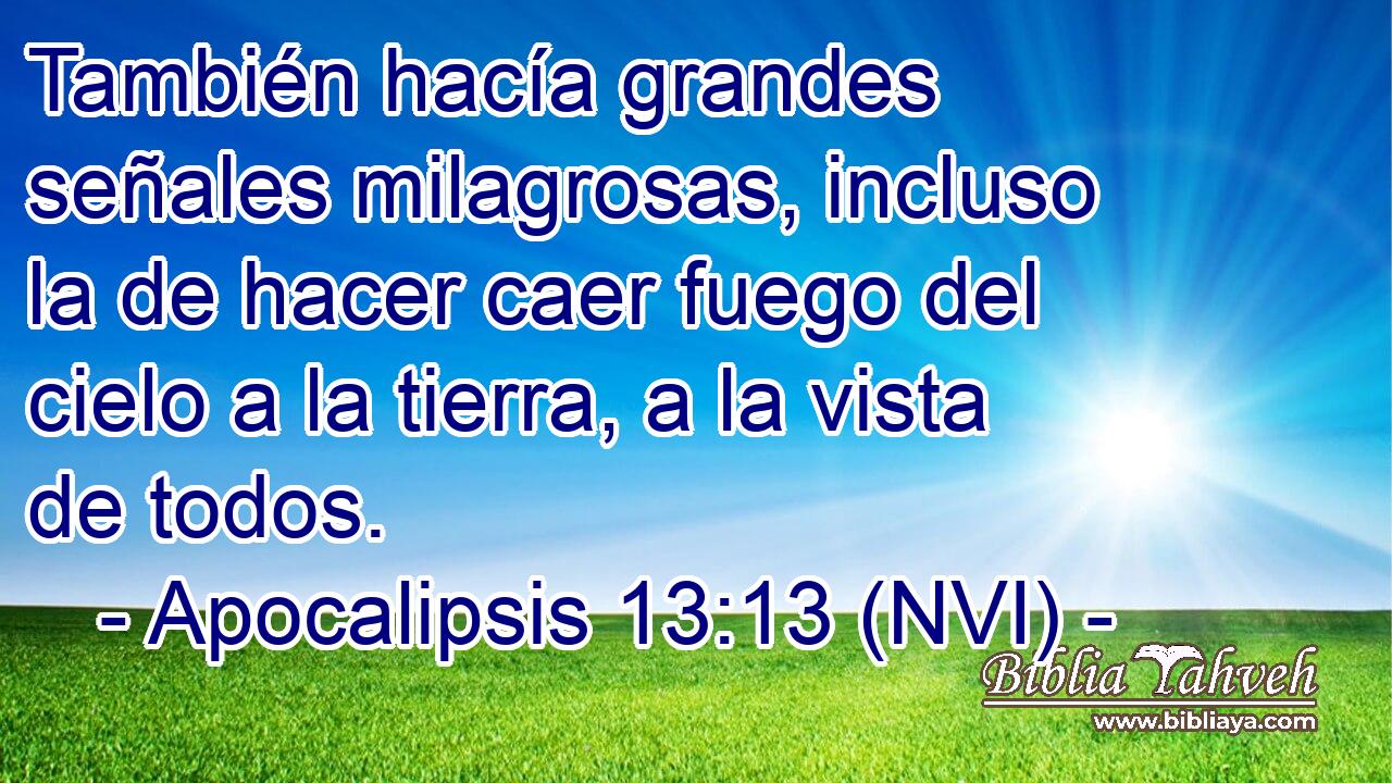  También hacía grandes señales milagrosas, incluso la de hacer caer fuego del cielo a la tierra, a la vista de todos. 