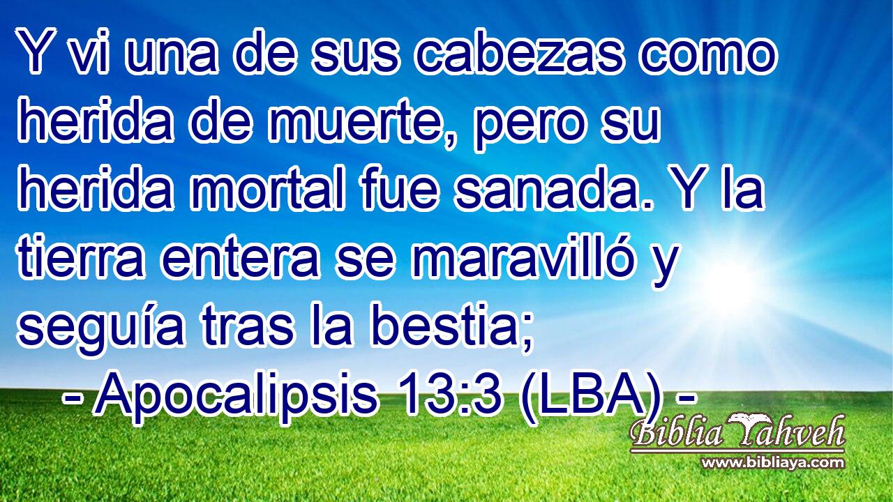 Y vi una de sus cabezas como herida de muerte, pero su herida mortal fue sanada. Y la tierra entera se maravilló y seguía tras la bestia;