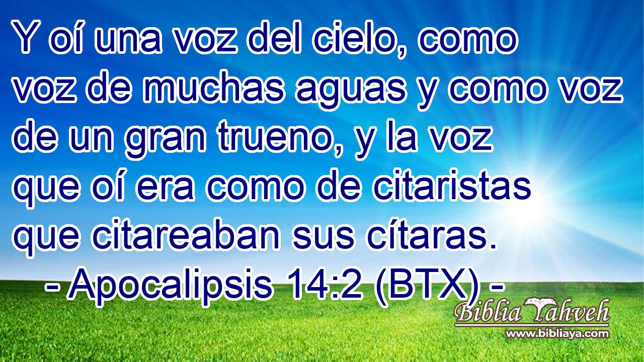 Y oí una voz del cielo, como voz de muchas aguas y como voz de un gran trueno, y la voz que oí era como de citaristas que citareaban sus cítaras.