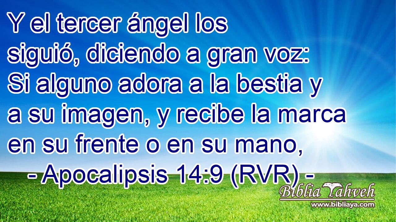 Y el tercer ángel los siguió, diciendo a gran voz: Si alguno adora a la bestia y a su imagen, y recibe la marca en su frente o en su mano,