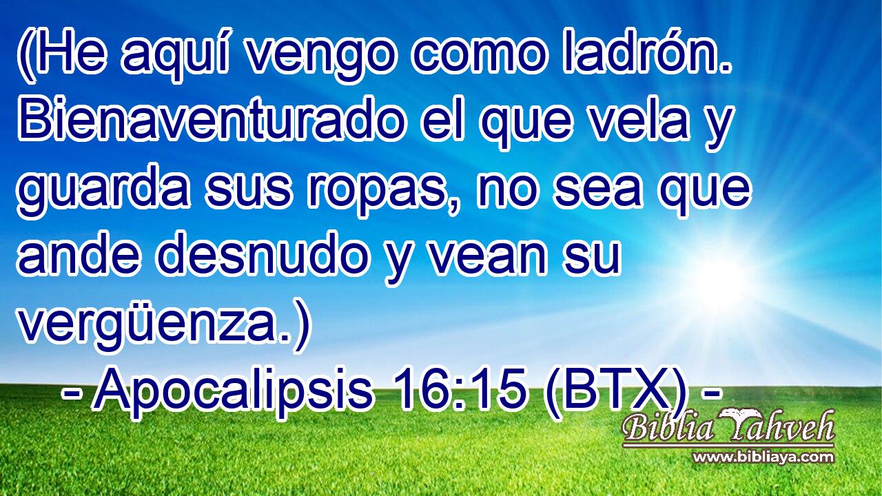 (He aquí vengo como ladrón. Bienaventurado el que vela y guarda sus ropas, no sea que ande desnudo y vean su vergüenza.)