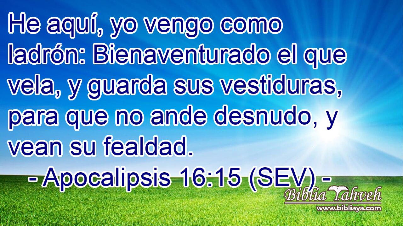 He aquí, yo vengo como ladrón: Bienaventurado el que vela, y guarda sus vestiduras, para que no ande desnudo, y vean su fealdad.