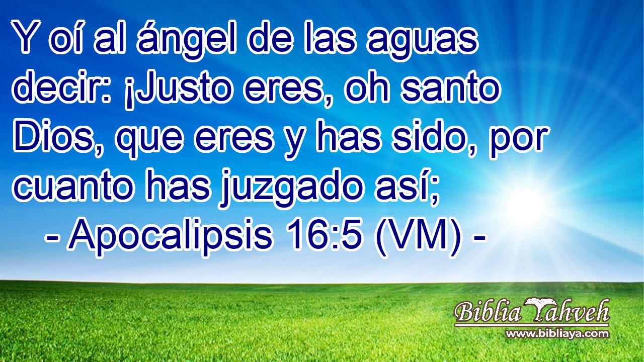  Y oí al ángel de las aguas decir: ¡Justo eres, oh santo Dios, que eres y has sido, por cuanto has juzgado así; 