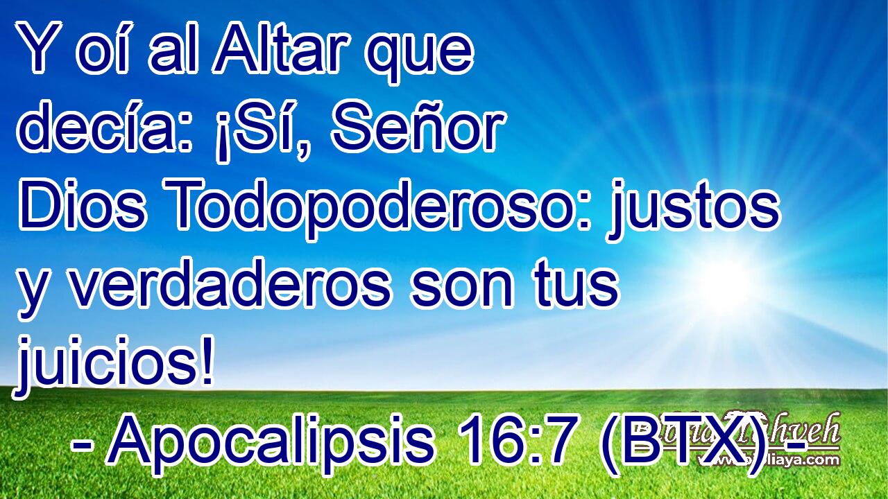 Y oí al Altar que decía: ¡Sí, Señor Dios Todopoderoso: justos y verdaderos son tus juicios!