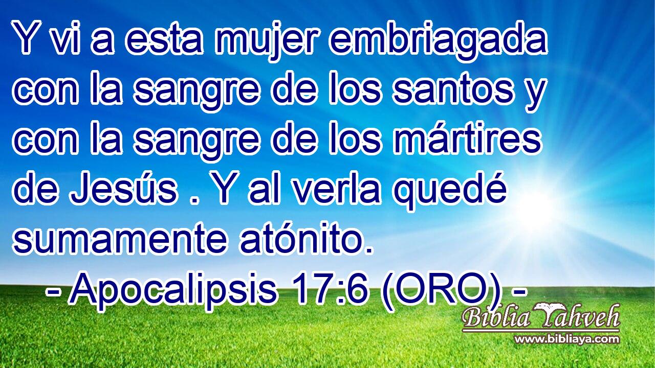  Y vi a esta mujer embriagada con la sangre de los santos y con la sangre de los mártires de Jesús . Y al verla quedé sumamente atónito. 