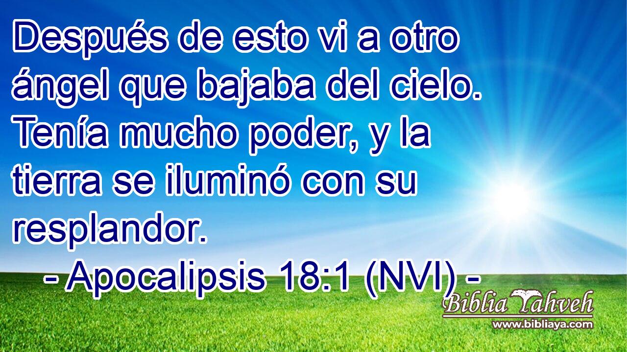  Después de esto vi a otro ángel que bajaba del cielo. Tenía mucho poder, y la tierra se iluminó con su resplandor. 
