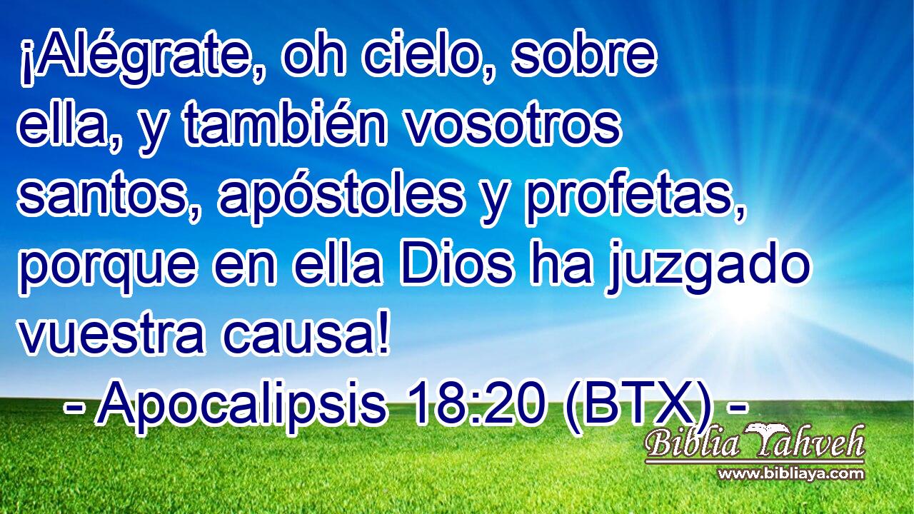¡Alégrate, oh cielo, sobre ella, y también vosotros santos, apóstoles y profetas, porque en ella Dios ha juzgado vuestra causa!