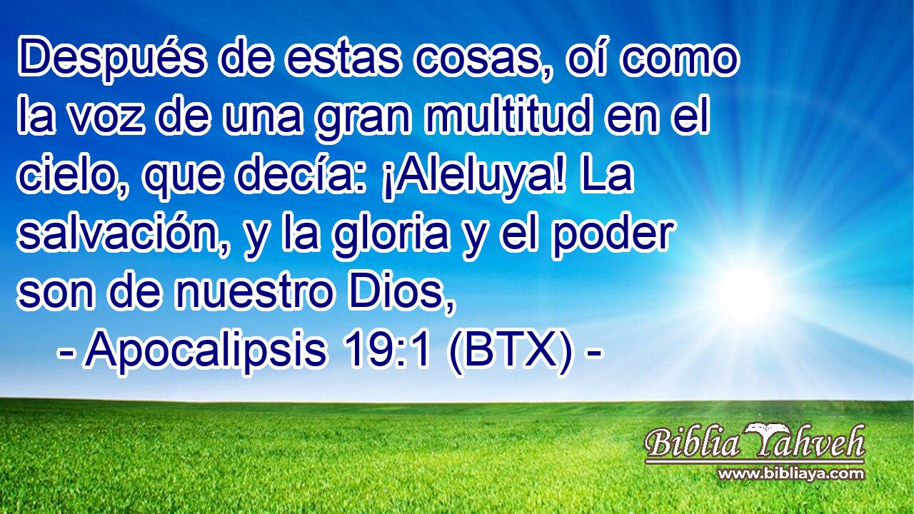 Después de estas cosas, oí como la voz de una gran multitud en el cielo, que decía: ¡Aleluya! La salvación, y la gloria y el poder son de nuestro Dios,