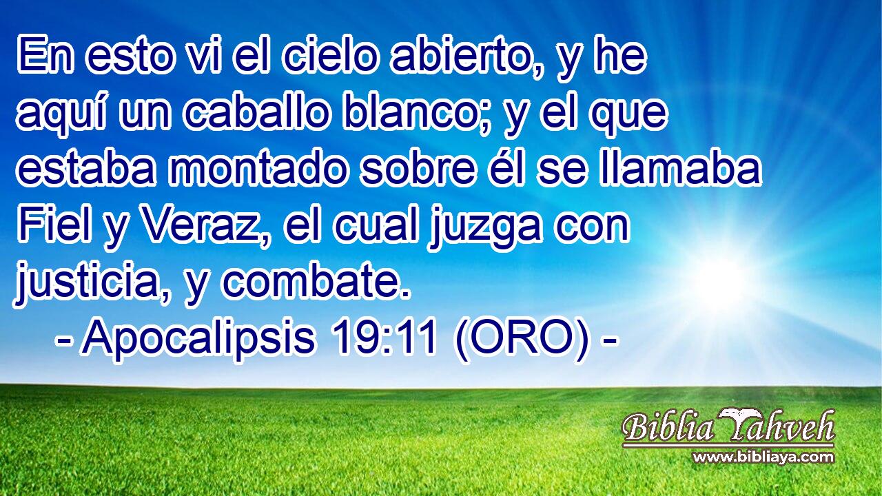  En esto vi el cielo abierto, y he aquí un caballo blanco; y el que estaba montado sobre él se llamaba Fiel y Veraz, el cual juzga con justicia, y combate. 