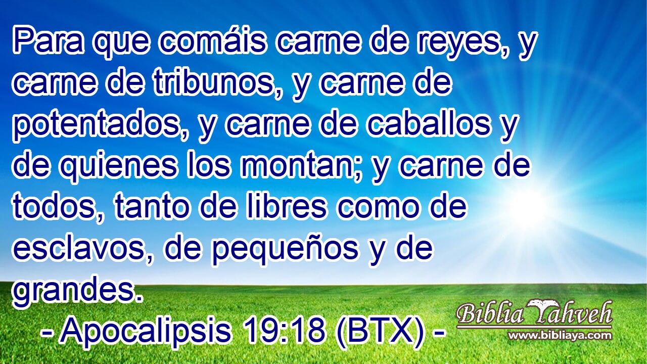 Para que comáis carne de reyes, y carne de tribunos, y carne de potentados, y carne de caballos y de quienes los montan; y carne de todos, tanto de libres como de esclavos, de pequeños y de grandes.