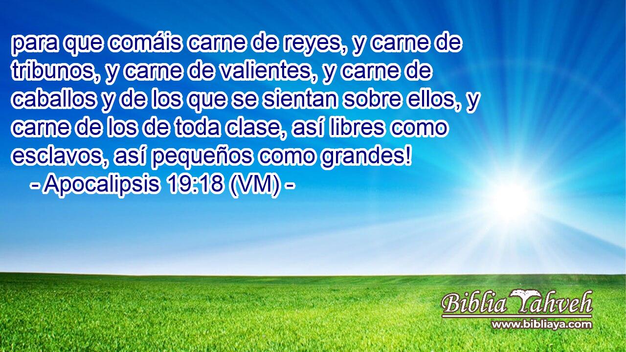  para que comáis carne de reyes, y carne de tribunos, y carne de valientes, y carne de caballos y de los que se sientan sobre ellos, y carne de los de toda clase, así libres como esclavos, así pequeños como grandes! 