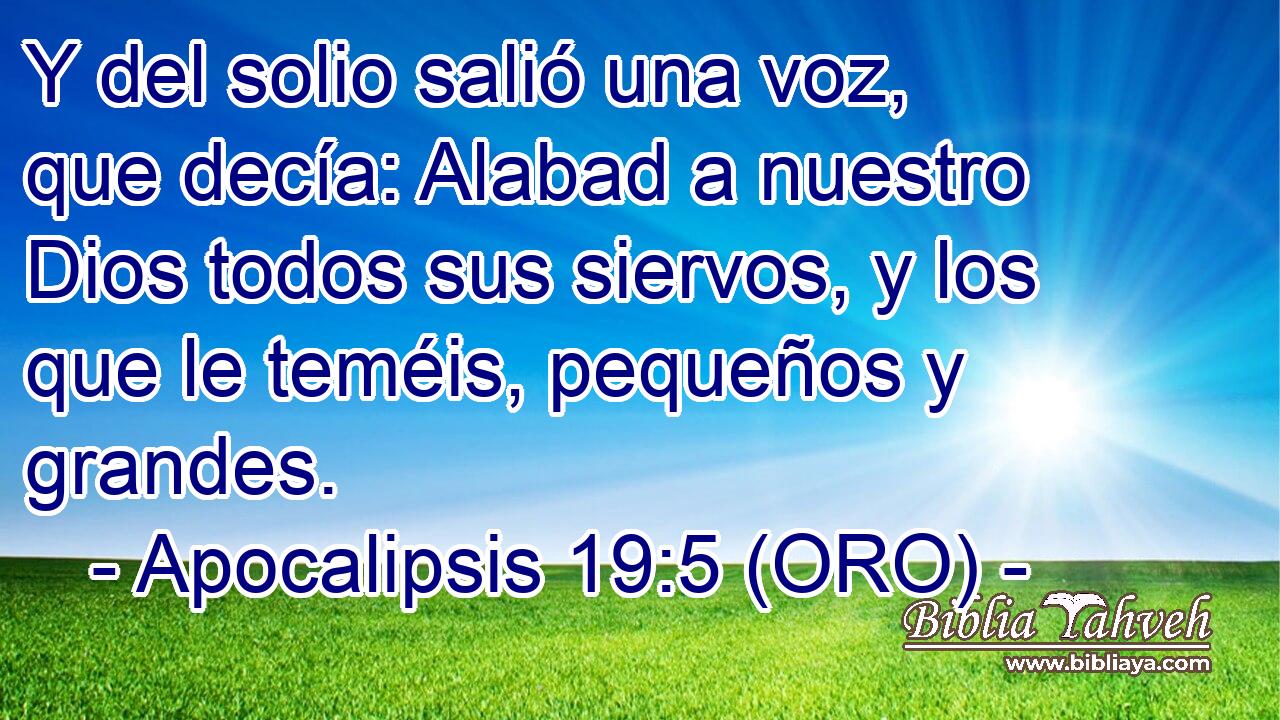  Y del solio salió una voz, que decía: Alabad a nuestro Dios todos sus siervos, y los que le teméis, pequeños y grandes. 
