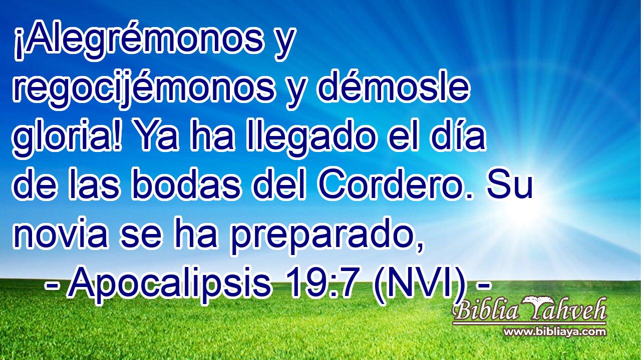  ¡Alegrémonos y regocijémonos y démosle gloria! Ya ha llegado el día de las bodas del Cordero. Su novia se ha preparado, 