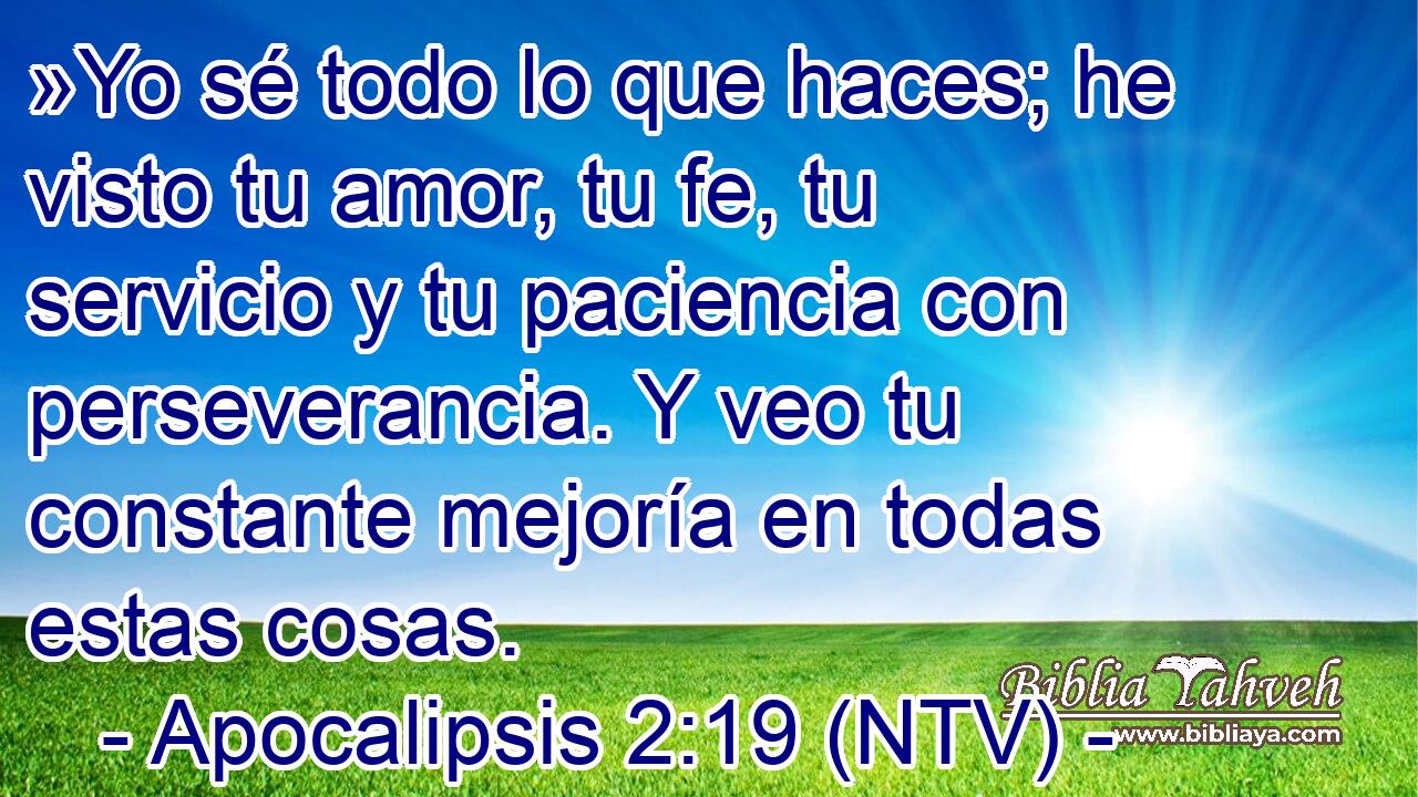 »Yo sé todo lo que haces; he visto tu amor, tu fe, tu servicio y tu paciencia con perseverancia. Y veo tu constante mejoría en todas estas cosas.