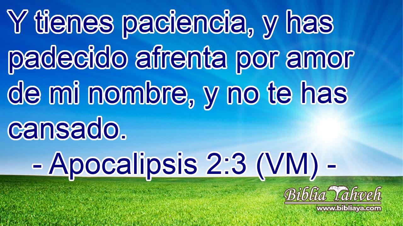  Y tienes paciencia, y has padecido afrenta por amor de mi nombre, y no te has cansado. 