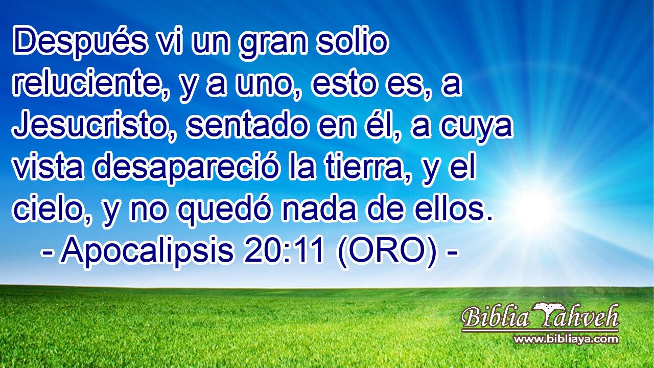  Después vi un gran solio reluciente, y a uno, esto es, a Jesucristo, sentado en él, a cuya vista desapareció la tierra, y el cielo, y no quedó nada de ellos. 