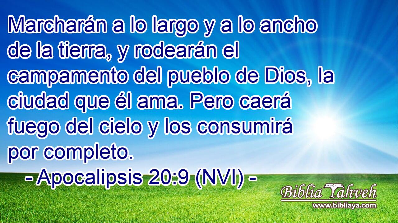  Marcharán a lo largo y a lo ancho de la tierra, y rodearán el campamento del pueblo de Dios, la ciudad que él ama. Pero caerá fuego del cielo y los consumirá por completo. 