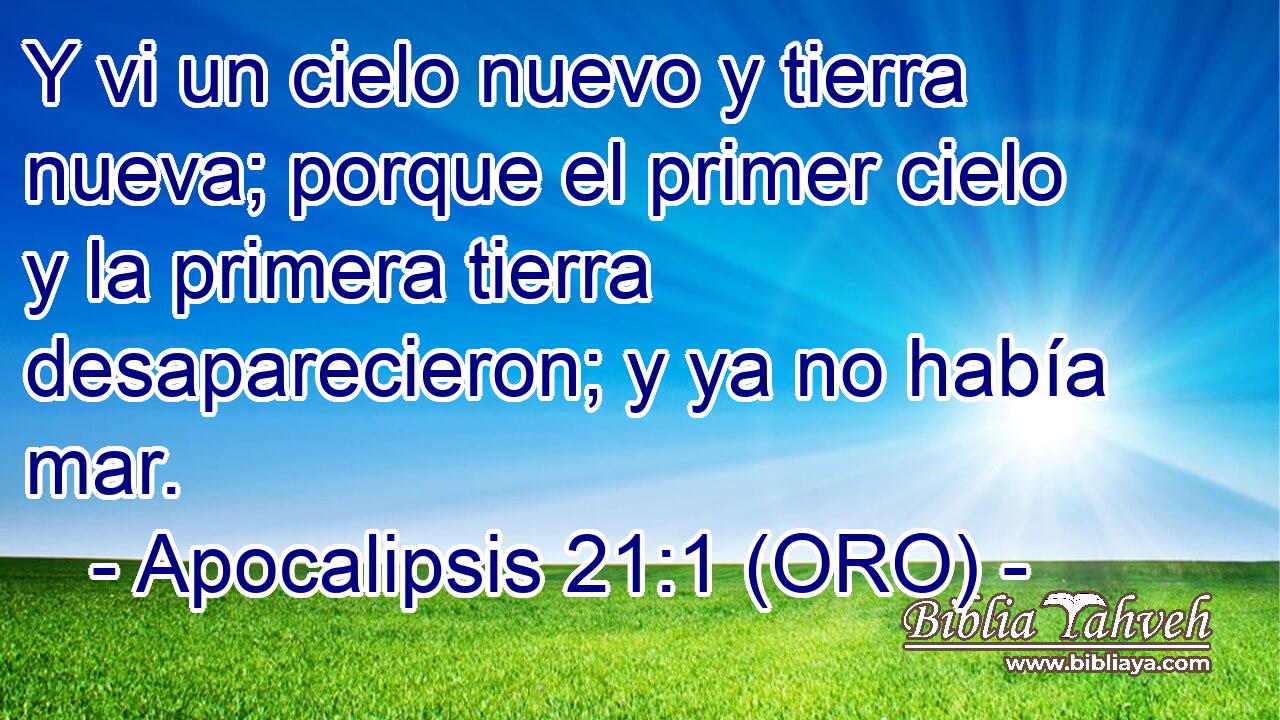  Y vi un cielo nuevo y tierra nueva; porque el primer cielo y la primera tierra desaparecieron; y ya no había mar. 