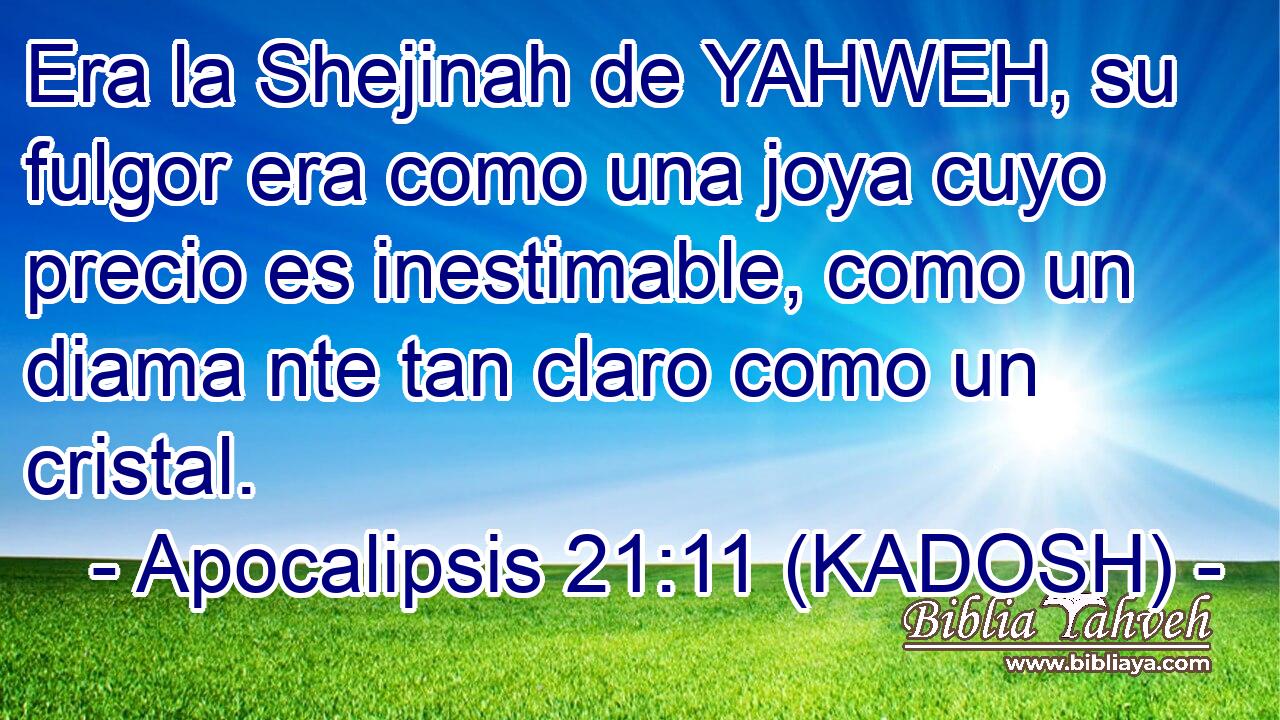 Era la Shejinah de YAHWEH, su fulgor era como una joya cuyo precio es inestimable, como un diama nte tan claro como un cristal. 