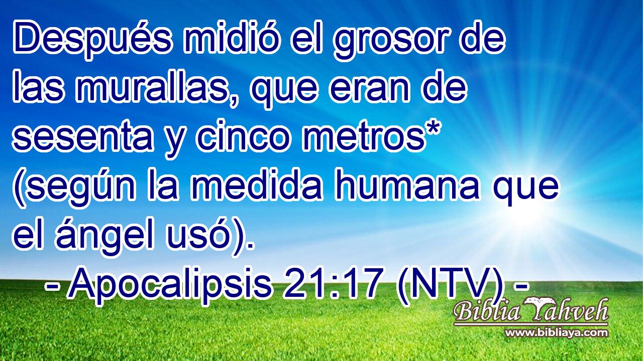 Después midió el grosor de las murallas, que eran de sesenta y cinco metros* (según la medida humana que el ángel usó).
