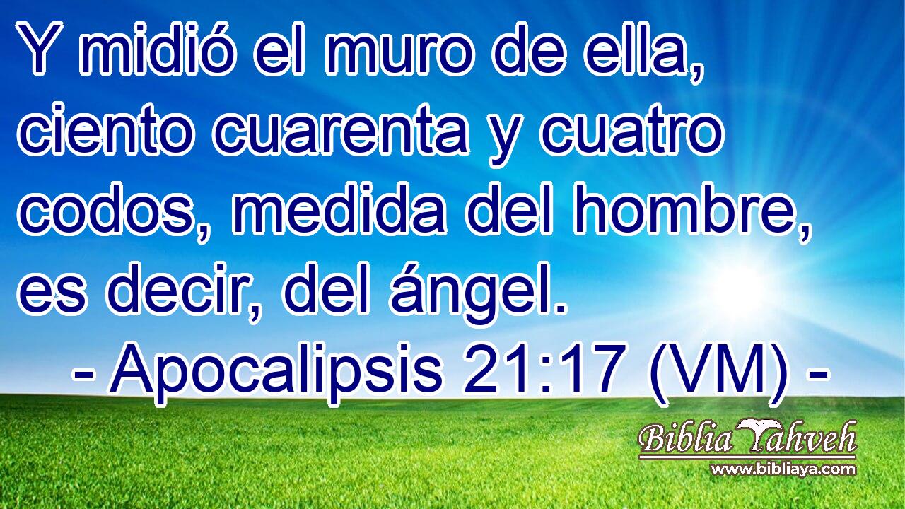  Y midió el muro de ella, ciento cuarenta y cuatro codos, medida del hombre, es decir, del ángel. 