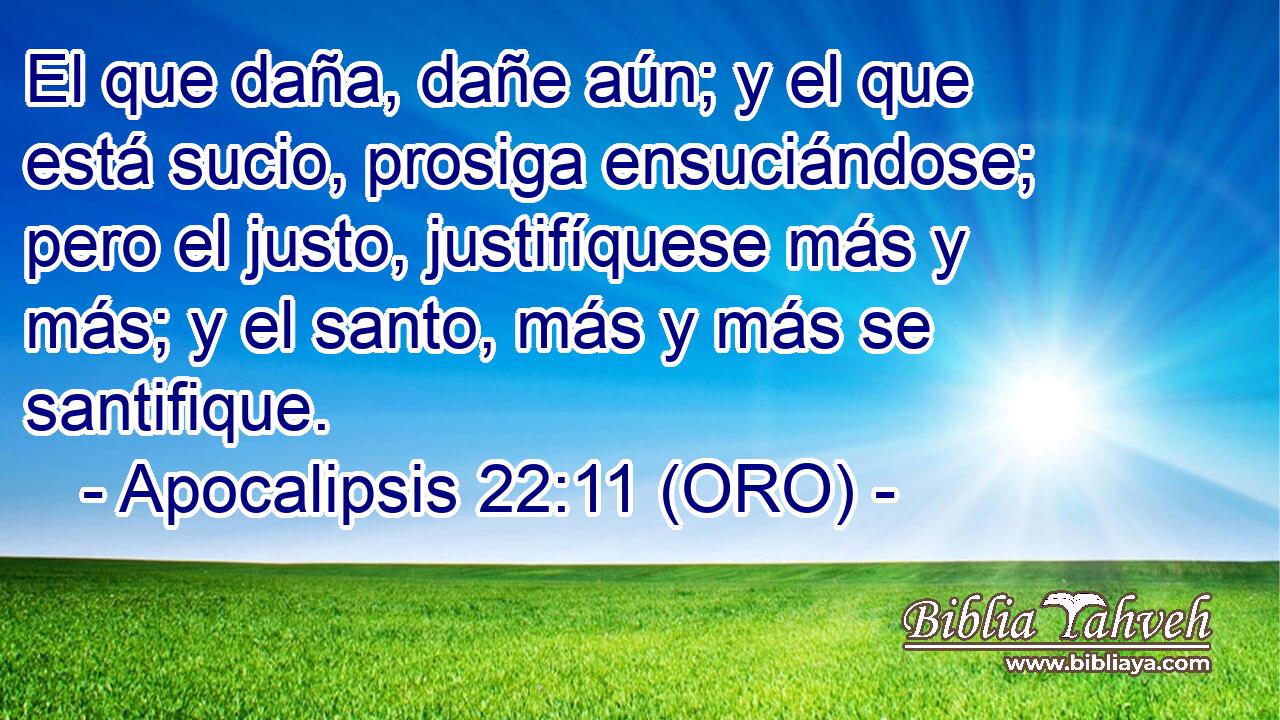  El que daña, dañe aún; y el que está sucio, prosiga ensuciándose; pero el justo, justifíquese más y más; y el santo, más y más se santifique. 