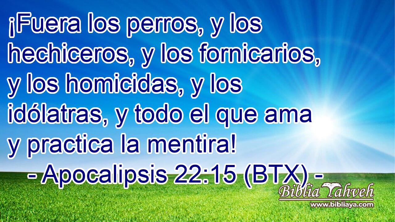 ¡Fuera los perros, y los hechiceros, y los fornicarios, y los homicidas, y los idólatras, y todo el que ama y practica la mentira!