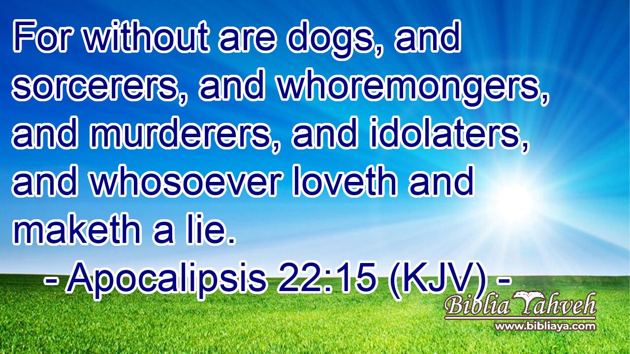 For without are dogs, and sorcerers, and whoremongers, and murderers, and idolaters, and whosoever loveth and maketh a lie.