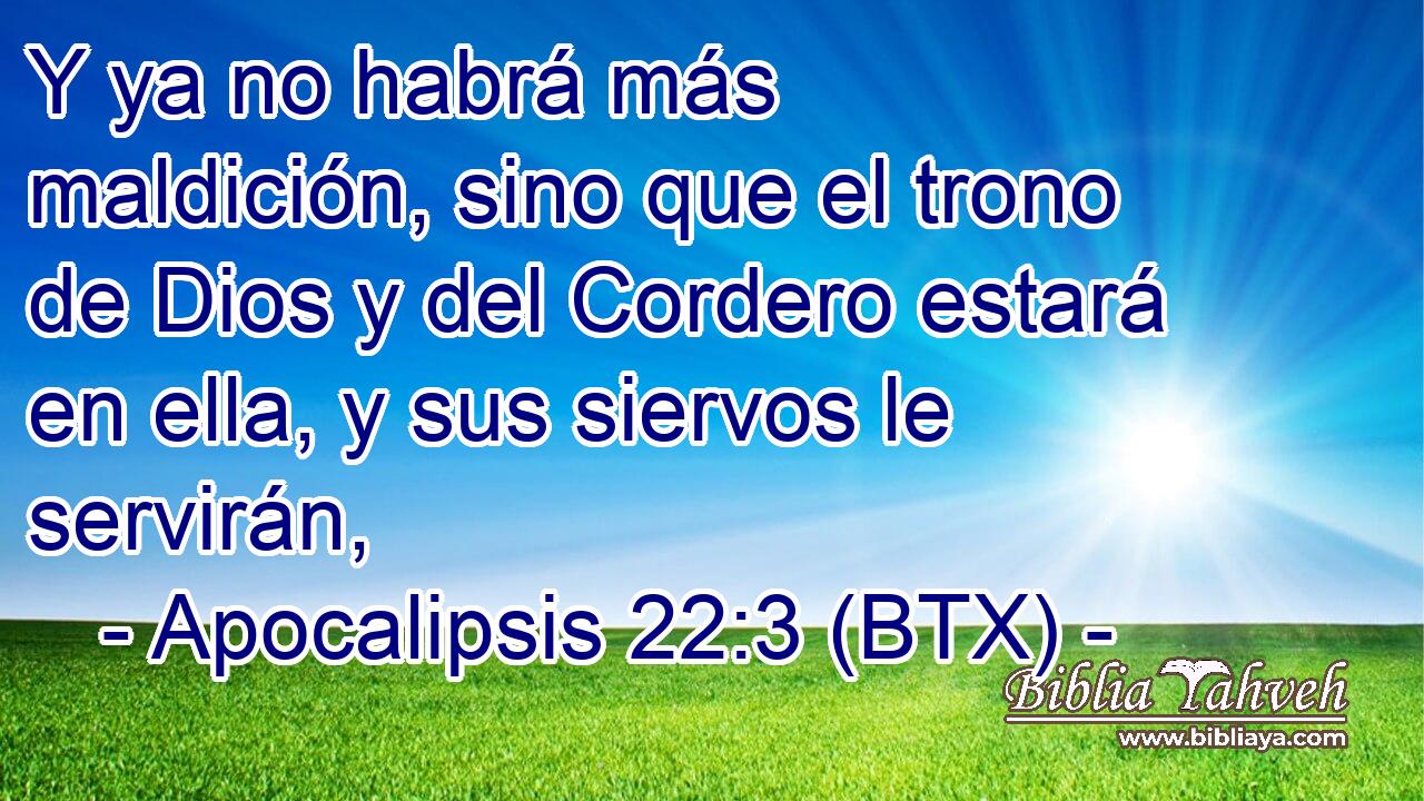 Y ya no habrá más maldición, sino que el trono de Dios y del Cordero estará en ella, y sus siervos le servirán,