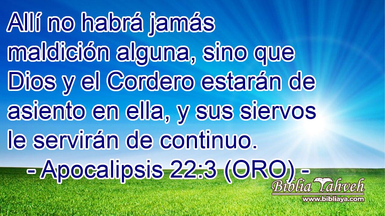  Allí no habrá jamás maldición alguna, sino que Dios y el Cordero estarán de asiento en ella, y sus siervos le servirán de continuo. 