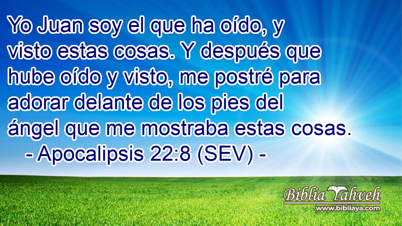 Yo Juan soy el que ha oído, y visto estas cosas. Y después que hube oído y visto, me postré para adorar delante de los pies del ángel que me mostraba estas cosas.